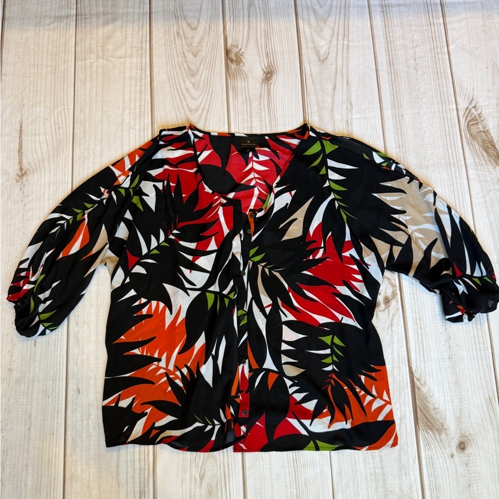 Worthington Red and Black Leaf Print Blouse